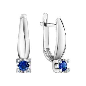 Золотые серьги с бриллиантами природными и сапфирами природными