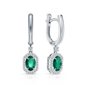 Золотые серьги с бриллиантами природными и изумрудами природными