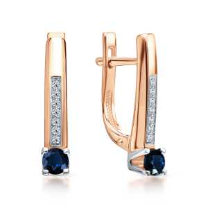 Золотые серьги с бриллиантами природными и сапфирами природными