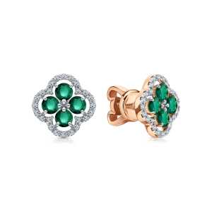 Золотые серьги с бриллиантами природными и изумрудами природными