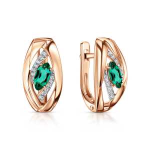 Золотые серьги с бриллиантами природными и изумрудами выращенными