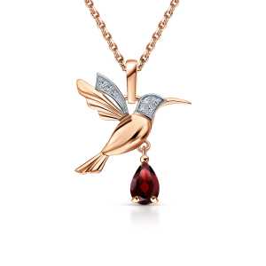 Золотая подвеска с бриллиантами природными и гранатами природными