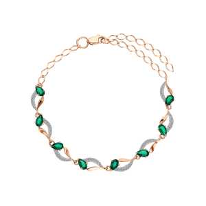 Золотой браслет с бриллиантами природными и изумрудами выращенными