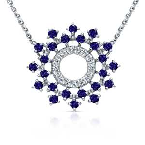 Золотое шейное украшение с бриллиантами природными и сапфирами выращенными