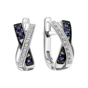 Золотые серьги с бриллиантами природными и сапфирами природными