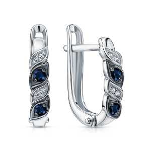 Золотые серьги с бриллиантами природными и сапфирами природными