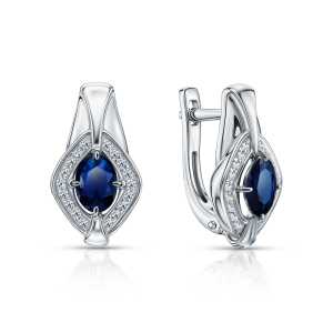 Золотые серьги с бриллиантами природными и сапфирами природными