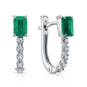 Золотые серьги с бриллиантами природными и изумрудами природными